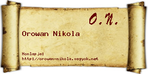 Orowan Nikola névjegykártya